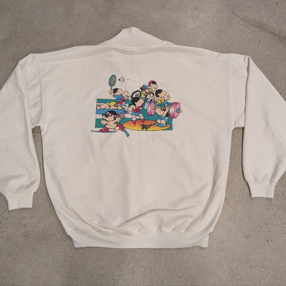 Men's Cream Crewneck Sweater with Embroidered Character
